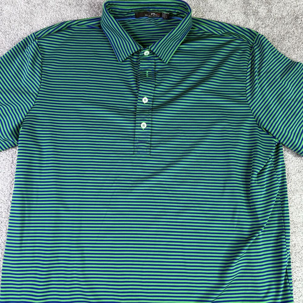 RLX Ralph Lauren Shirt Men’s Large Green Striped Performance North Ridge CC Polo